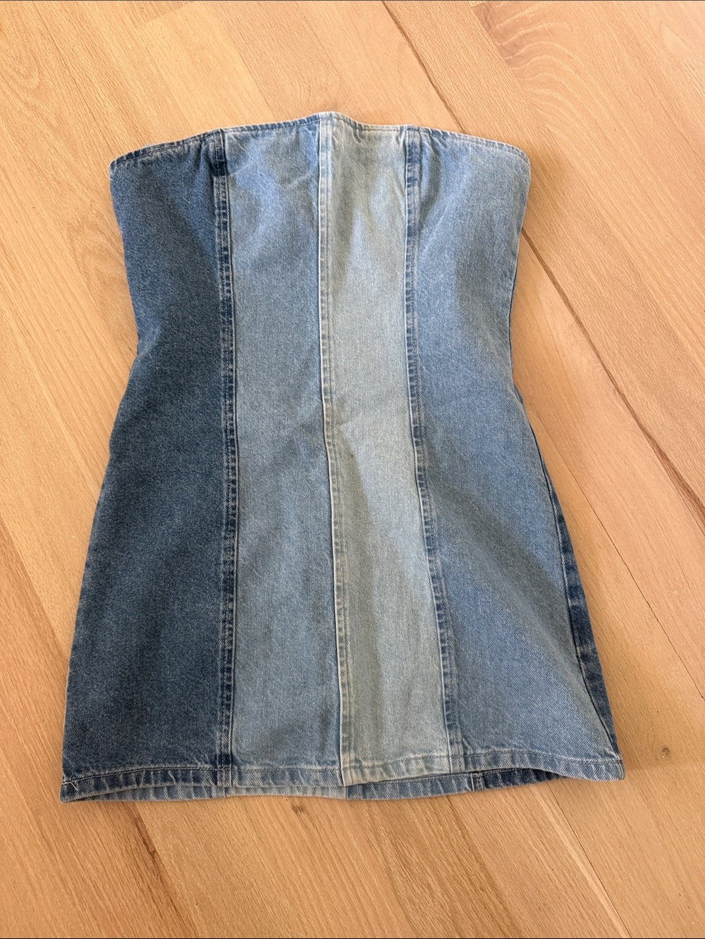 PrettyLittleThing Light Blue Denim Strapless Mini Dress